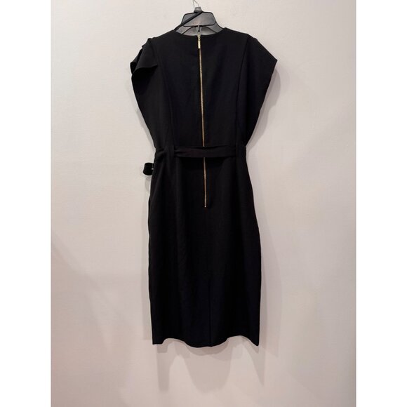 New Eliza J Women's Size 10 Black Sleeveless Sheath Midi Dress with Belt - Picture 13 of 14